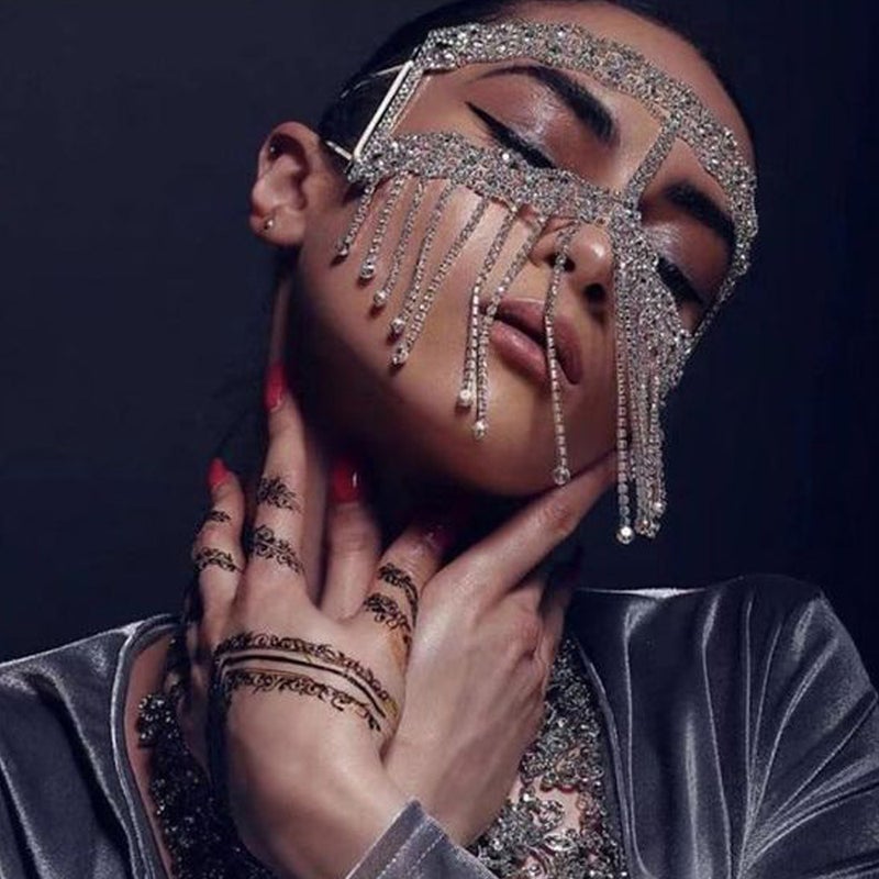 قناع مدون مع سلسلة مخلب وزخارف ماسكرايد بالكرات المتلألئة وقناع تسريحة هالوين - Image 2