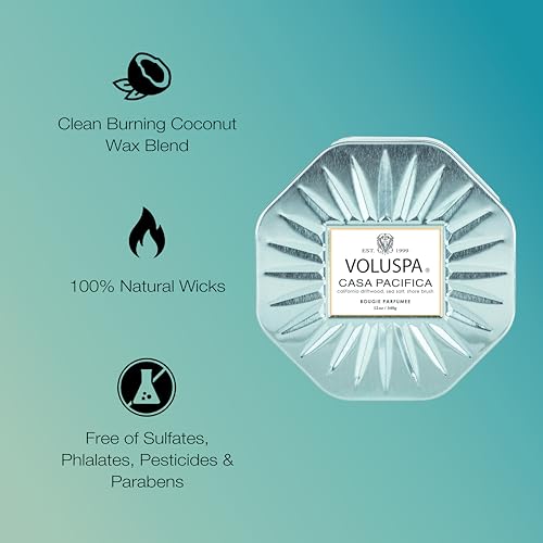 Voluspa Casa Pacifica, 3 Wick Tin Candle, 12 Ounces, 40 Hour Burn Time, Coconut Wax for Clean Burning, Handcrafted in The USA - Image 4