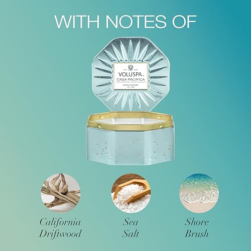 Voluspa Casa Pacifica, 3 Wick Tin Candle, 12 Ounces, 40 Hour Burn Time, Coconut Wax for Clean Burning, Handcrafted in The USA - Image 3