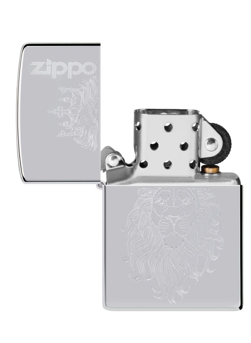 Zippo Ae400879 250 ولاعة مزخرفة بتصميم ليون الأوتوماتيكي بلمسة نهائية عالية اللمعان من الكروم ومقاومة للرياح - Image 4