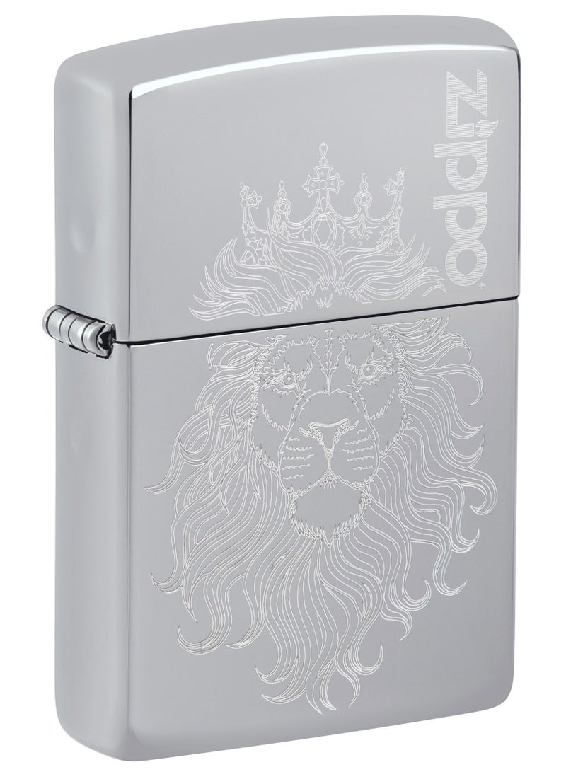 Zippo Ae400879 250 ولاعة مزخرفة بتصميم ليون الأوتوماتيكي بلمسة نهائية عالية اللمعان من الكروم ومقاومة للرياح - Image 1