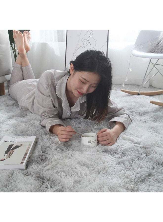 Fluffy bedroom carpet, area carpet, soft floor mat, anti slip living room carpet, fluffy plush carpet, living room home decoration (gray white, 80x120cm) - Image 2