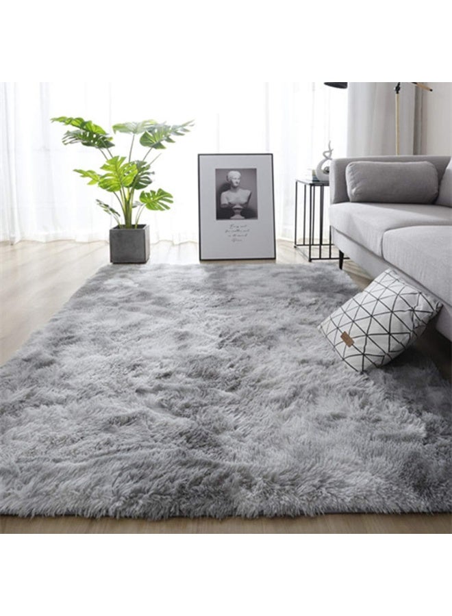 Fluffy bedroom carpet, area carpet, soft floor mat, anti slip living room carpet, fluffy plush carpet, living room home decoration (gray white, 80x120cm) - Image 3