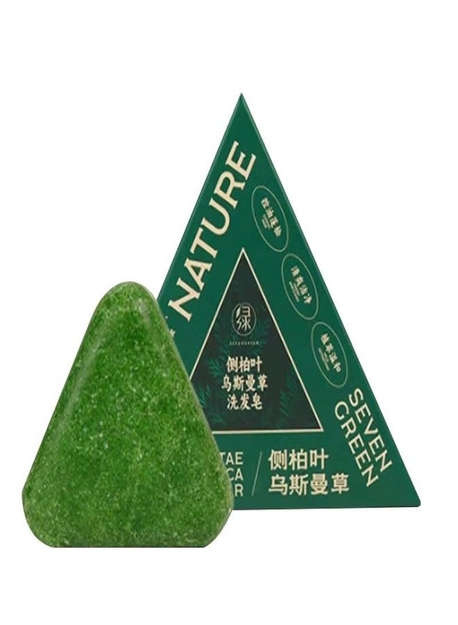 Nature Herbal Seven Green Shampoo Bar, Triangle Shape, Oil Control, Dandruff Removal, Platycladus Usman Grass, 100g - Image 1