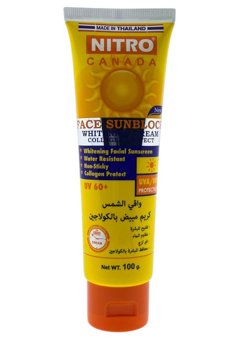 NITRO CANADA Face Sunblock Whitening Cream with Collagen Protect UV 60+ 100 g