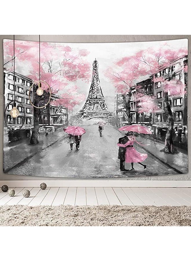 Drgilau Paris Eiffel Tower Tapestry Wall Hanging, Pink Wall Decor Tapestries Eiffel Tower Aesthetic France Romantic Wall Art Tapestry for Woman Teen Girls Bedroom Living Room Dorm - Image 1