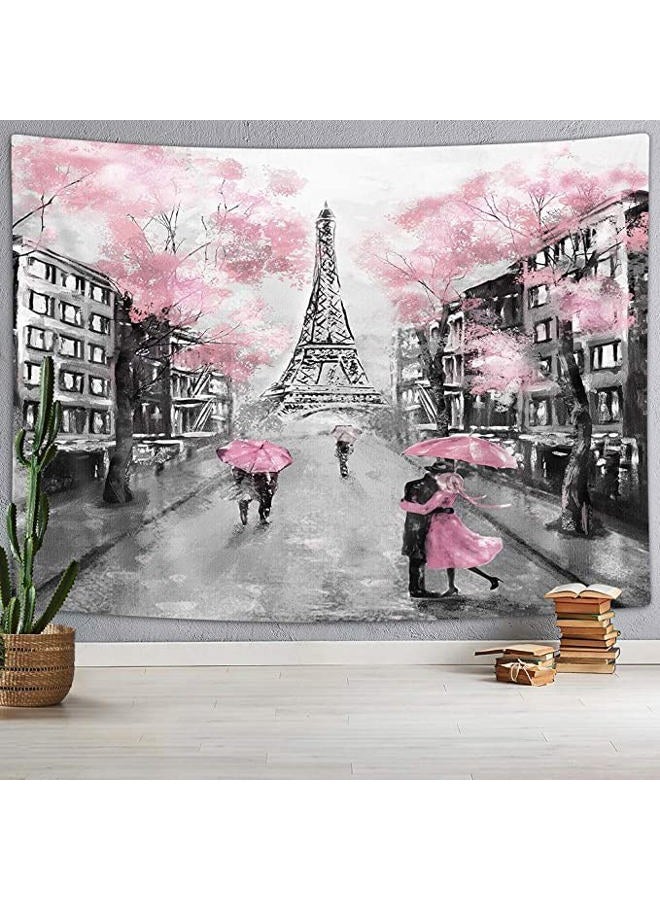 Drgilau Paris Eiffel Tower Tapestry Wall Hanging, Pink Wall Decor Tapestries Eiffel Tower Aesthetic France Romantic Wall Art Tapestry for Woman Teen Girls Bedroom Living Room Dorm - Image 2
