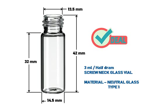 RITEDEAL Ritedeal half dram 3ml glass vial glass bottles transparent quality glass bottles with white screw caps 144 bottles per box package Qty 2 - Image 5