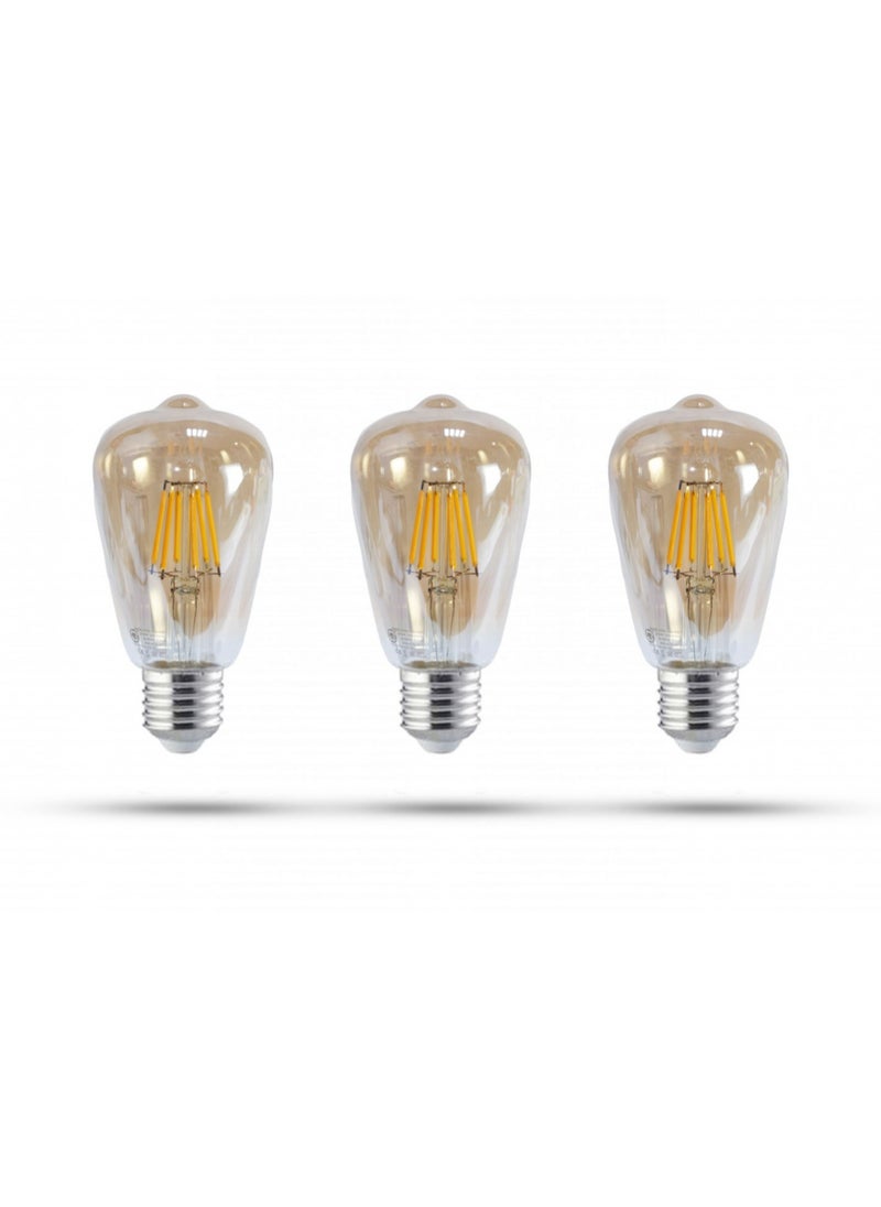 Generic 3pcs of Decorative bulb, transparent, golden color, 6 watts, Edison model  - Image 1