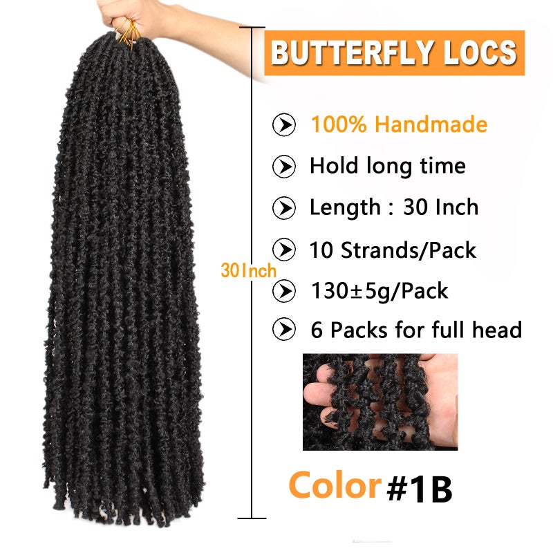 ZRQ 2 Packs Butterfly Locs 30 Inch Black Distressed Faux Locs Crochet Braids Hair Extensions Goddess Locs Pre-looped Synthetic Soft Locs For Women 1B# - Image 2