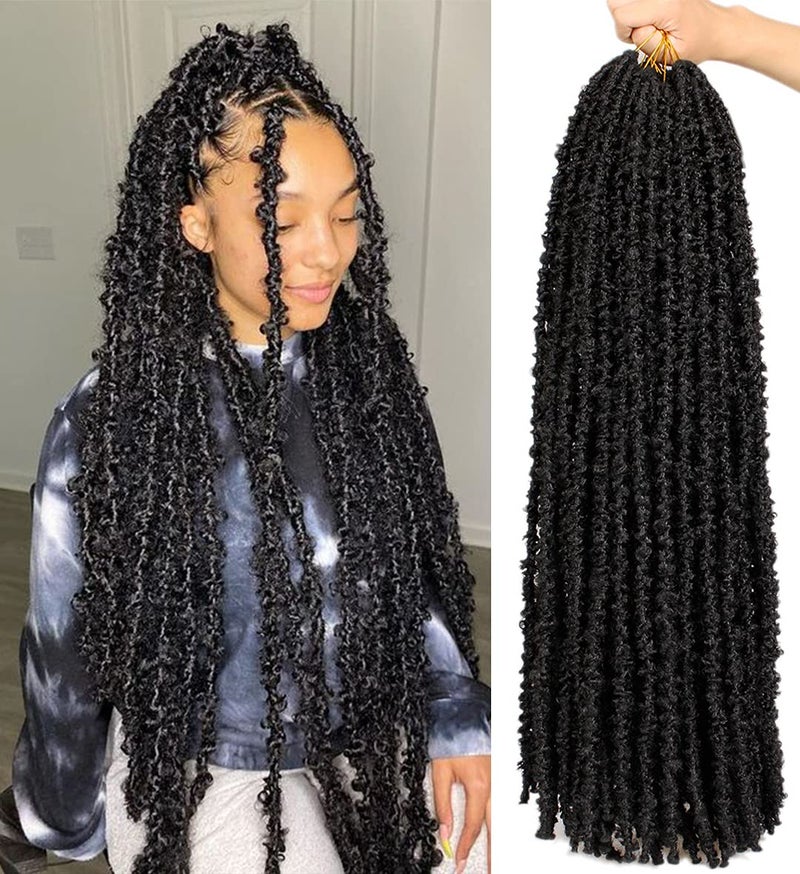 ZRQ 2 Packs Butterfly Locs 30 Inch Black Distressed Faux Locs Crochet Braids Hair Extensions Goddess Locs Pre-looped Synthetic Soft Locs For Women 1B# - Image 1