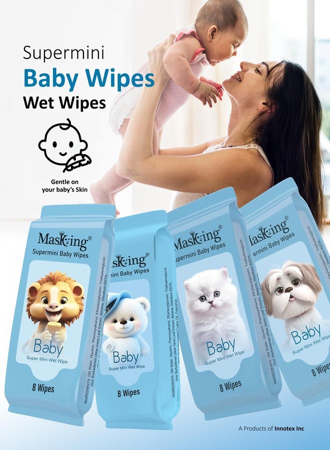 MasKing Super Mini Baby Wet Wipes | Ultra Soft & Skin-Safe | Prevents Rashes & Redness | Hypoallergenic & Safe Travel Size for Babies | Enriched with Aloe vera & Glycerin | Ultra Thick & Nourish Deeply | Pack of 50 ( 400 Wipes ) - Image 2