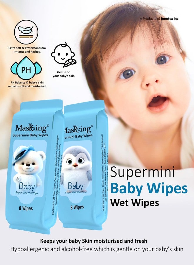MasKing Super Mini Baby Wet Wipes | Ultra Soft & Skin-Safe | Prevents Rashes & Redness | Hypoallergenic & Safe Travel Size for Babies | Enriched with Aloe vera & Glycerin | Ultra Thick & Nourish Deeply | Pack of 50 ( 400 Wipes ) - Image 4