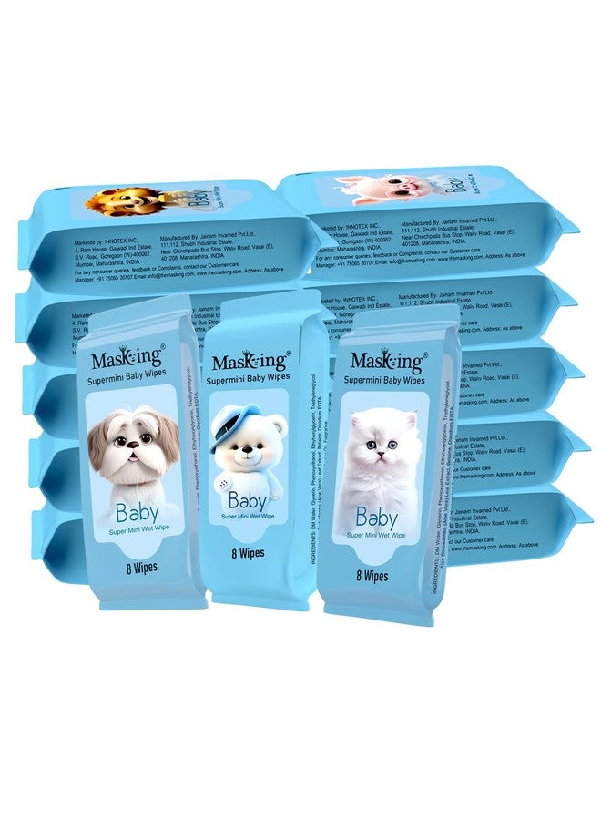 MasKing Super Mini Baby Wet Wipes | Ultra Soft & Skin-Safe | Prevents Rashes & Redness | Hypoallergenic & Safe Travel Size for Babies | Enriched with Aloe vera & Glycerin | Ultra Thick & Nourish Deeply | Pack of 50 ( 400 Wipes ) - Image 1