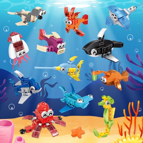 ziyostar زييوستار 12 عبوة 36 نوع من حيوانات البحر لعبة كتل البناء DIY مجموعات كتل حيوانات البحر لجوائز الفصل الدراسي هدايا عيد الميلاد للأطفال أفكار للأولاد والبنات من عمر 6 إلى 12 - Image 5
