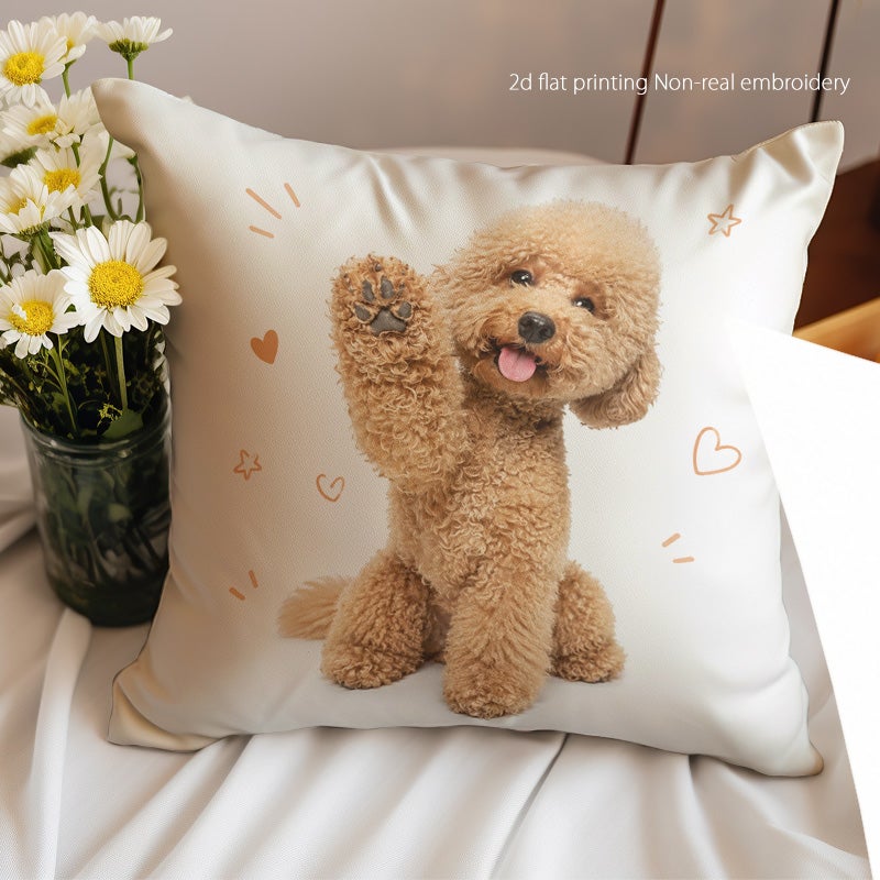 Cute Poodle Print Decorative Throw Pillow Soft Plush Cushion Cover for Sofa Bed Living Room - Image 2