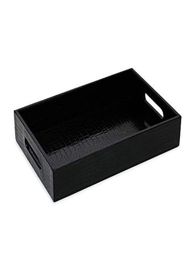 Azyeea Black Leather Rectangular Serving Tray for Dining Table/Parties/Storage/Home Decor (14 X 10x2 inch) - Image 2