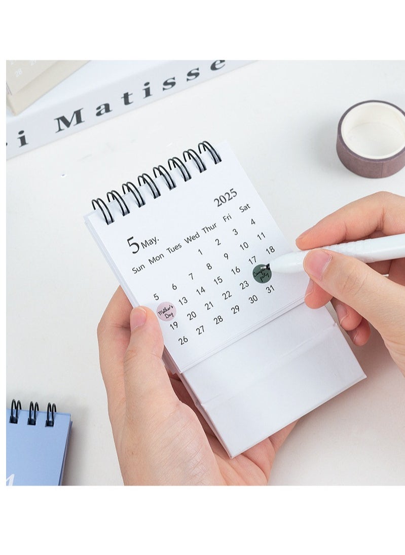 General Mini Desk Calendar 2025, Small Desktop Calendar Mini Daily Schedule Thick Paper Twin-Wire Binding with Stickers for Home Office School (Mini white)  - Image 3