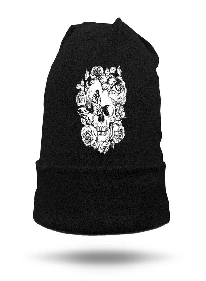 Negi Skull Skeleton Beanie Hats for Men Women Unisex Winter Warm Stretch Slouchy Butterfly Knit Hat Flower Skull Cap Black - Image 1