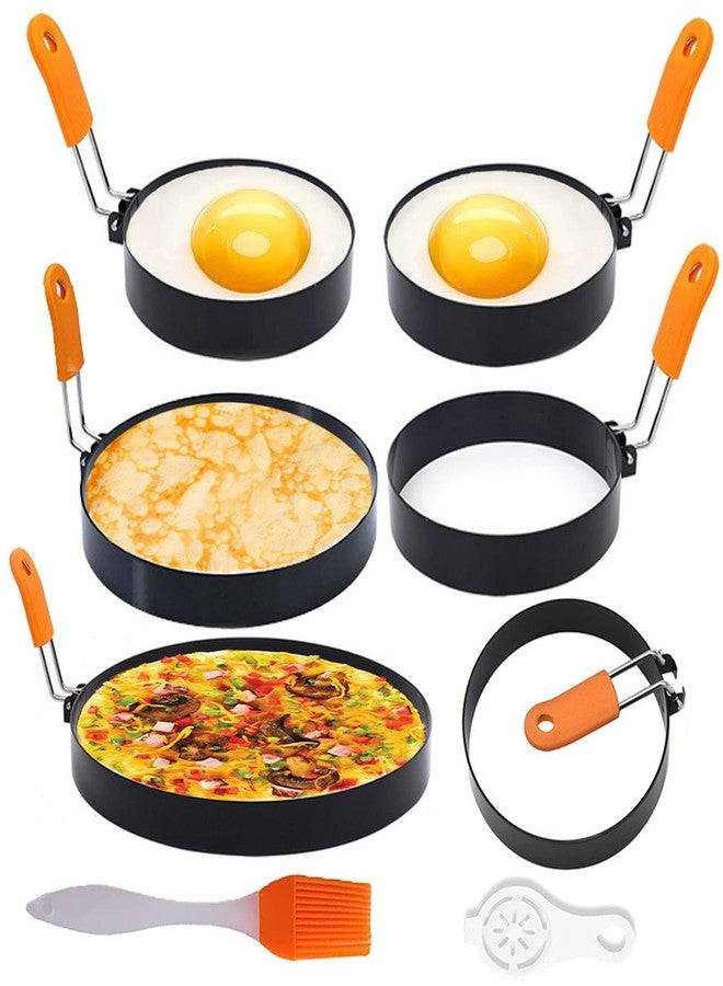 WOWITIS 6 Pcs Professional Egg Ring Pancake Ring Set,8" Large Omelette Ring,6" Pancake Ring,4" Round Egg Ring, Non-stick Stainless Steel Egg Cooking Rings Set for Griddle Frying Eggs with Silicone Handle - Image 1