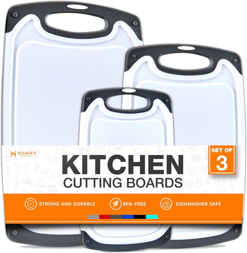 HOMWE Cutting Boards for Kitchen - BPA-Free Chopping Board - Different Sizes & Non Slip Handles - Reversible, Large Cutting Board Set - Unique Gifts for Cooks Who Have Everything - 3-Pack Gray - Image 1