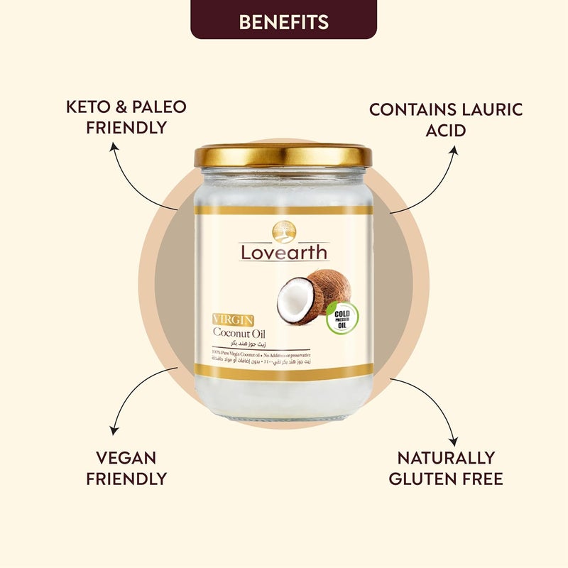 LoveArth Virgin Coconut Oil 500ml | Cold Pressed | Unrefined & Undeodorized | Keto-Friendly | USDA Organic - Image 2