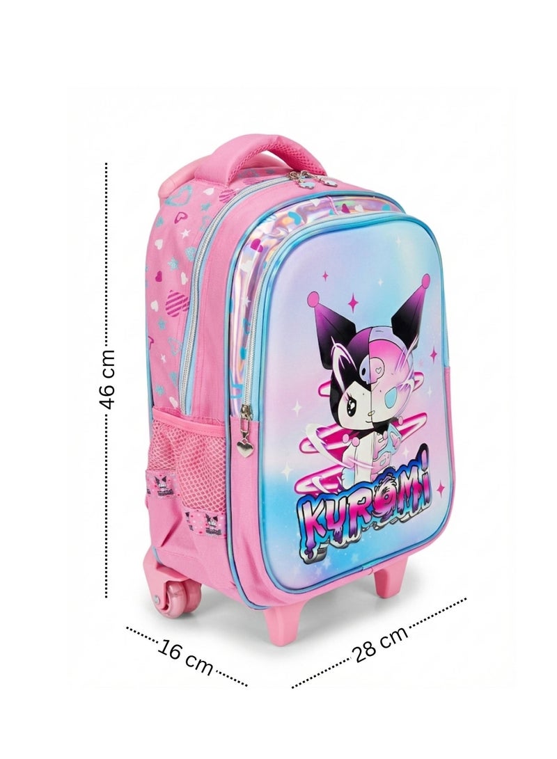 Genaric حقيبة ظهر كيدز كورومي بعجلات مع حقيبة غداء وحقيبة أقلام – وردي، تصميم مدمج، متينة ومريحة للمدرسة - Image 3