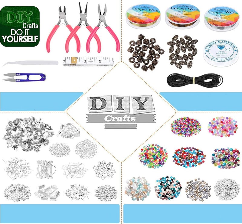DIY Crafts 1700x Pcs DIY Kit Jewelry Making Kit Splendid Chosen Beads Findings Charms Tools for Bracelets Rings Earrings Necklace Making for Teens Adults Gift fo 1700x Pcs DIY Kit - Image 2