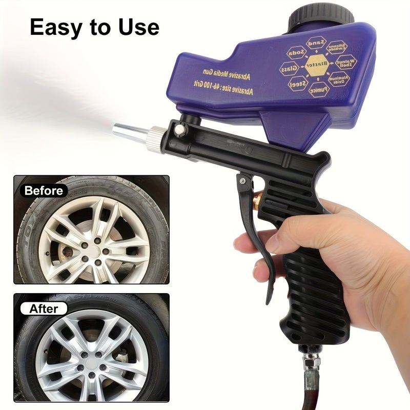 مسدس رمل محمول أزرق بسعة ٦٠٠ سم مكعب لإزالة الصدأ والطلاء من الخشب والمعادن وأعمال السيارات والهوايات - Image 4