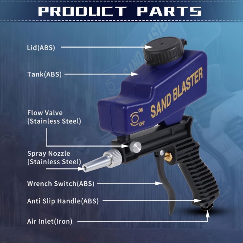 مسدس رمل محمول أزرق بسعة ٦٠٠ سم مكعب لإزالة الصدأ والطلاء من الخشب والمعادن وأعمال السيارات والهوايات - Image 5