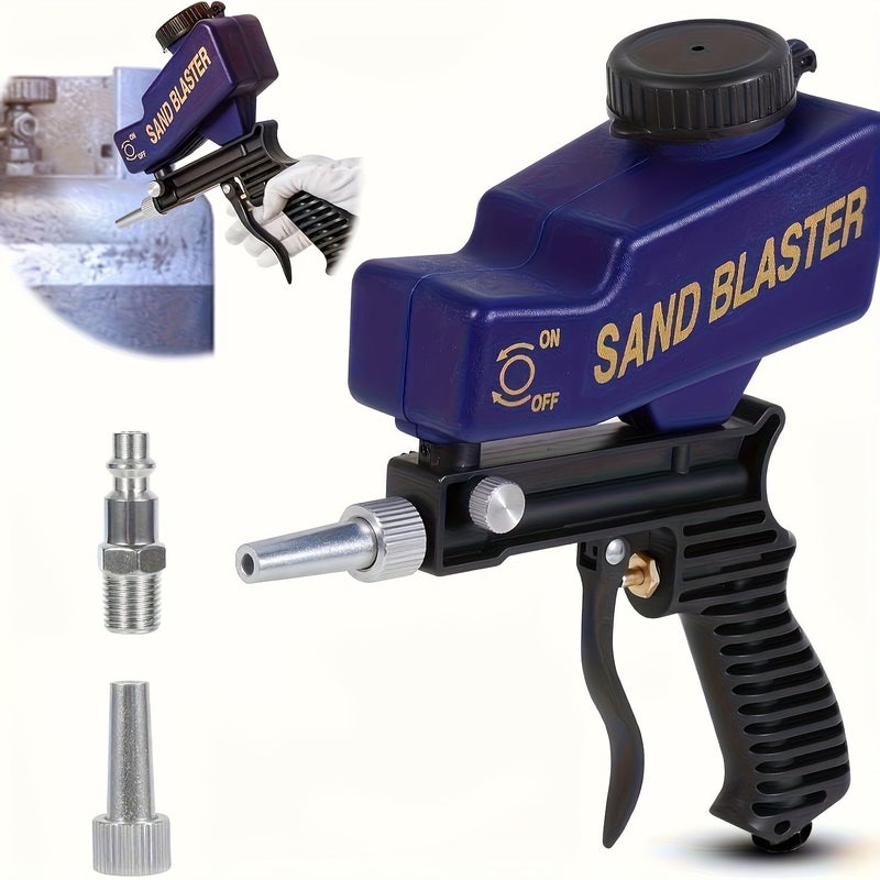 مسدس رمل محمول أزرق بسعة ٦٠٠ سم مكعب لإزالة الصدأ والطلاء من الخشب والمعادن وأعمال السيارات والهوايات - Image 2