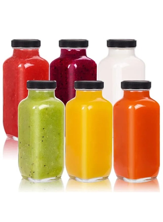 Gulf 6-Pack 350ml Square Glass Juice Bottles with Tamper-Proof Black Caps