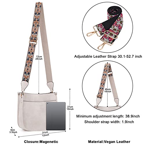 HKCLUF Crossbody Bags for Women Trendy Vegan Leather Hobo Handbags With 2 Adjustable Guitar Strap Crossbody Bucket Purse for Women(White) - Image 4