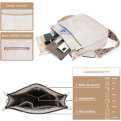 HKCLUF Crossbody Bags for Women Trendy Vegan Leather Hobo Handbags With 2 Adjustable Guitar Strap Crossbody Bucket Purse for Women(White) - Image 3