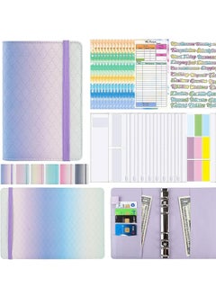 SYOSI A6 Gradient Color PU Budget Binder Set Money Saving Wallet Ring with Cash Envelopes Sheets and Label Stickers Planner Organizer Ideal for Travel or Work  - Image 1