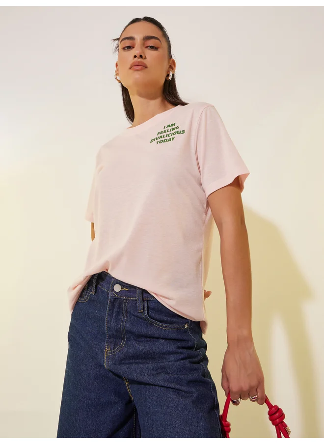 Take Two Take Two Slogan Print Round Neck T-Shirt