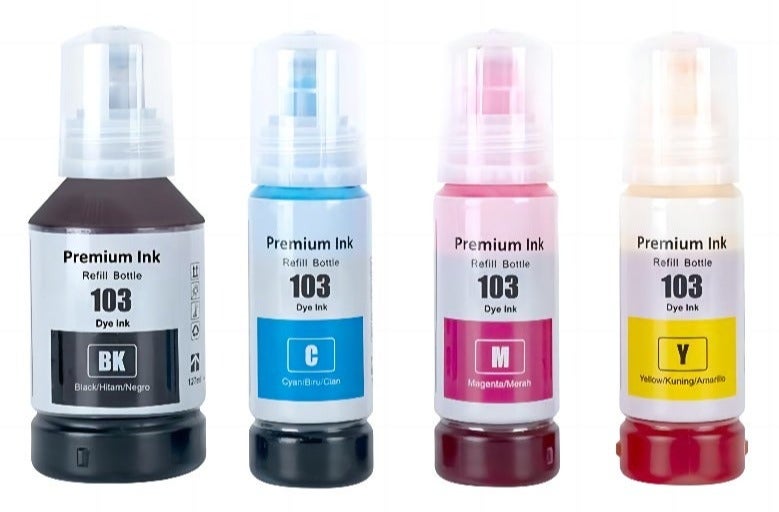 NexNova® Ink Set 103 for EcoTank 127ml for Black 70ml for each Cyan Magenta Yellow for EPSON for L3252 L1110‎ L3110 L3111 L3150 L3151‎ L3156 L3160 L5190‎ - Image 1
