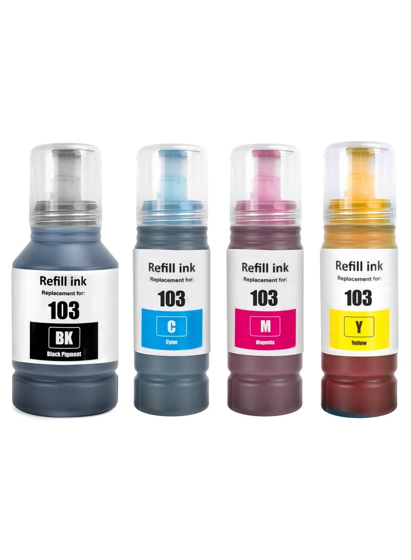 NexNova® Ink Set 103 for EcoTank 127ml for Black 70ml for each Cyan Magenta Yellow for EPSON for L3252 L1110‎ L3110 L3111 L3150 L3151‎ L3156 L3160 L5190‎ - Image 1