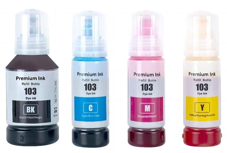NexNova® Ink Set 103 for EcoTank 127ml for Black 70ml for each Cyan Magenta Yellow for EPSON for L3252 L1110‎ L3110 L3111 L3150 L3151‎ L3156 L3160 L5190‎ - Image 1