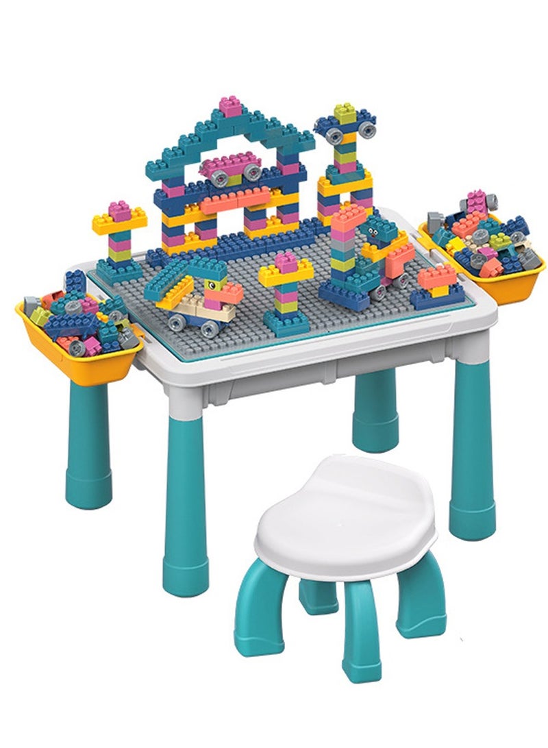 WALALLA Kids Multi-Functional Educational Study Block Table, Drawing Board and Activity Building Storage with Chair,100 Block - Image 1