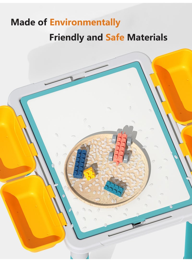 WALALLA Kids Multi-Functional Educational Study Block Table, Drawing Board and Activity Building Storage with Chair,100 Block - Image 2