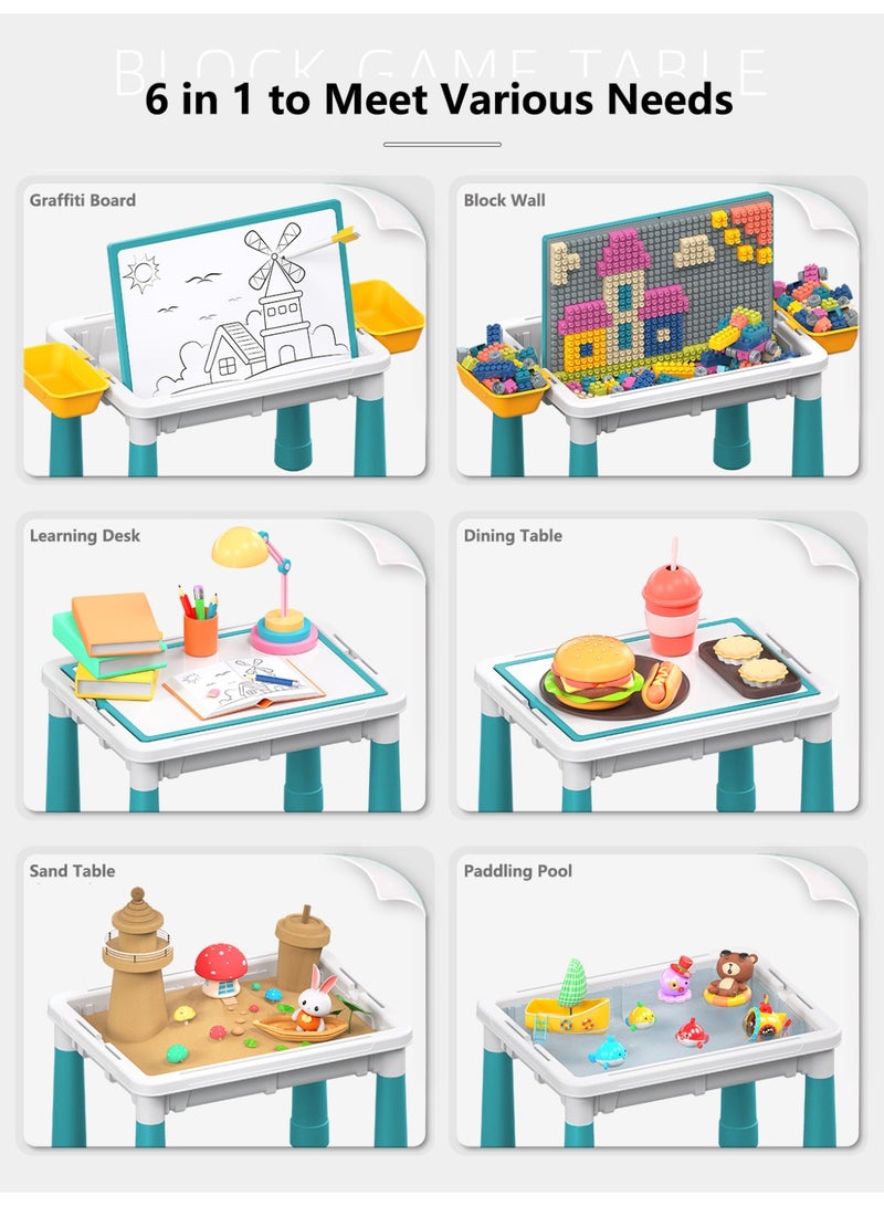 WALALLA Kids Multi-Functional Educational Study Block Table, Drawing Board and Activity Building Storage with Chair,100 Block - Image 4