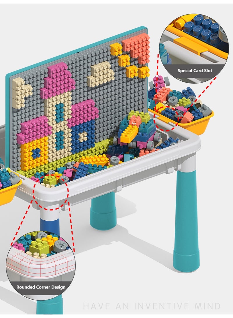 WALALLA Kids Multi-Functional Educational Study Block Table, Drawing Board and Activity Building Storage with Chair,100 Block - Image 3