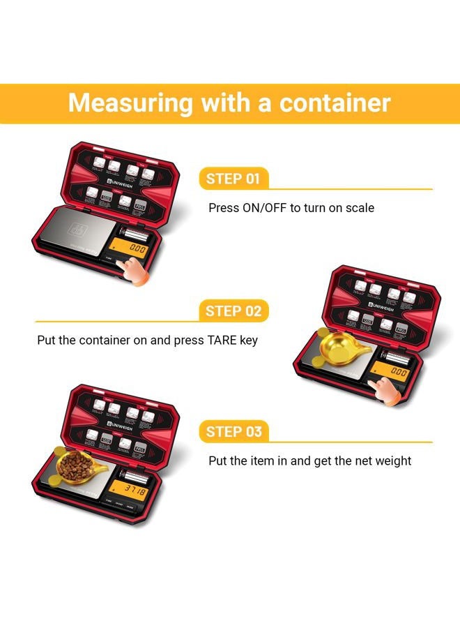 UNIWEIGH Travel Digital Pocket Scale 200g/0.01g, Digital Gram Scales, Mini Food Scale with 50g Calibration Weight for Food, Powder,Small Items, Tea, Jewelry, Coins (Battery Included)-Red - Image 4