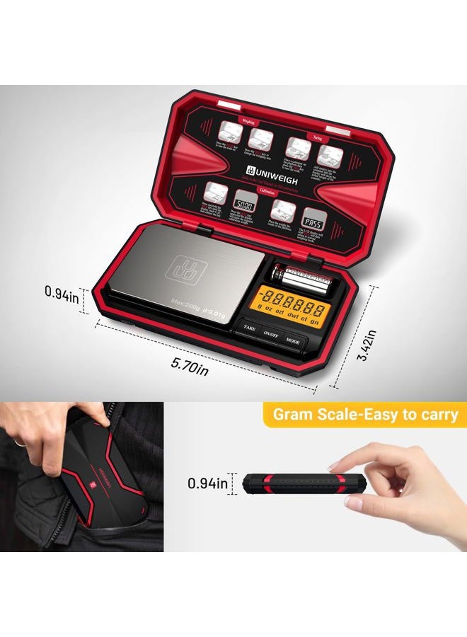 UNIWEIGH Travel Digital Pocket Scale 200g/0.01g, Digital Gram Scales, Mini Food Scale with 50g Calibration Weight for Food, Powder,Small Items, Tea, Jewelry, Coins (Battery Included)-Red - Image 5