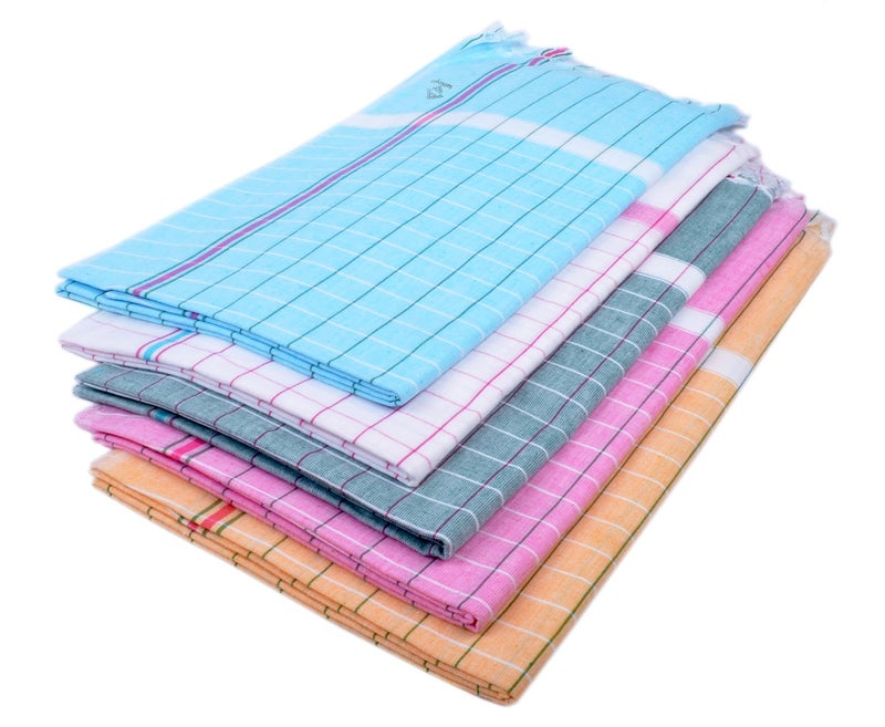 Sathiyas Cotton Bath Towel 480 GSM (Set of 5) (Blue, White, Green, Pink, Orange) Non-Terry Cotton Towel Soft Absorbent & Quick Dry 165 cm X 85 cm Towels for Bath Pool Beach Picnic & Travel - Image 3