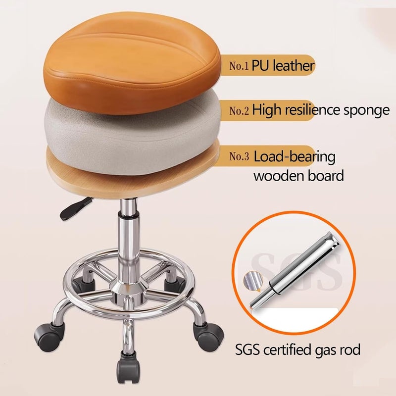 YelaJoy Rolling Stool Chair with Wheels,Saddle Chair for Hairstylist Work Stool 360 Swivel,PU Leather Height Adjustable Drafting Work SPA Shop Salon Stools with Wheels Office Chair Small，White - Image 5