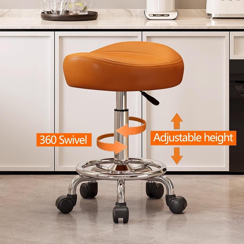 YelaJoy Rolling Stool Chair with Wheels,Saddle Chair for Hairstylist Work Stool 360 Swivel,PU Leather Height Adjustable Drafting Work SPA Shop Salon Stools with Wheels Office Chair Small，White - Image 4