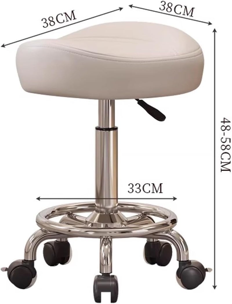 YelaJoy Rolling Stool Chair with Wheels,Saddle Chair for Hairstylist Work Stool 360 Swivel,PU Leather Height Adjustable Drafting Work SPA Shop Salon Stools with Wheels Office Chair Small，White - Image 3