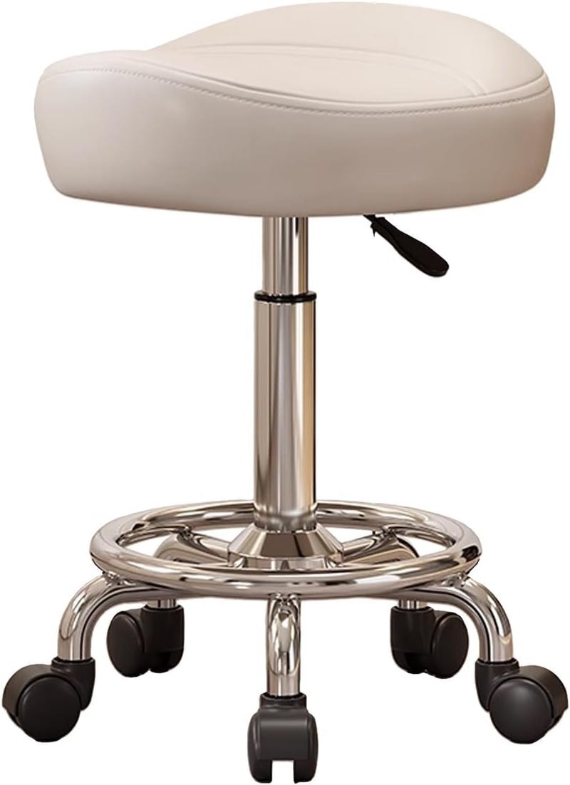 YelaJoy Rolling Stool Chair with Wheels,Saddle Chair for Hairstylist Work Stool 360 Swivel,PU Leather Height Adjustable Drafting Work SPA Shop Salon Stools with Wheels Office Chair Small，White - Image 1